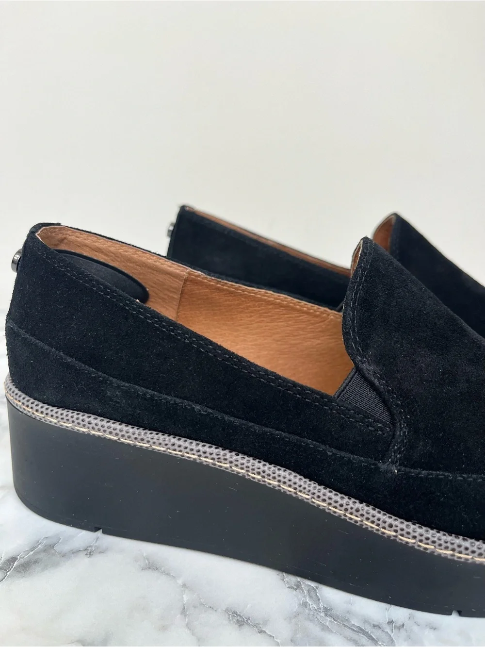 DONALD PLINER Wallis Platform Wedge Loafer In Black Suede Size 9